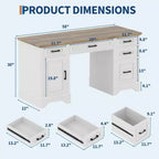 Bureau de 147 cm de large avec classeur et tiroirs de rangement