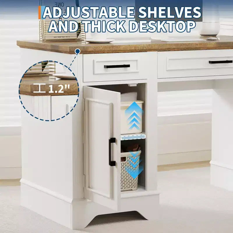 58-Inch Wide Desk with File Cabinet and Storage Drawers