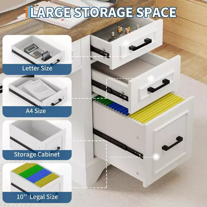 58-Inch Wide Desk with File Cabinet and Storage Drawers