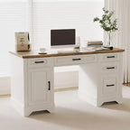 58 Wide Wooden Desk with File Cabinet & Storage Drawers - Multi-Functional Computer Table for Bedroom, Game Room & Office
