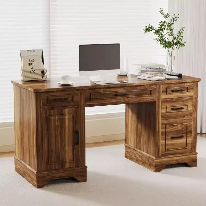 58-Inch Wide Desk with File Cabinet and Storage Drawers