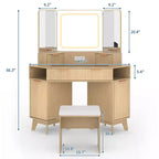 Coiffeuse d'angle avec plateau en verre et design cannelé