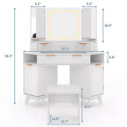 Coiffeuse d'angle avec plateau en verre et design cannelé