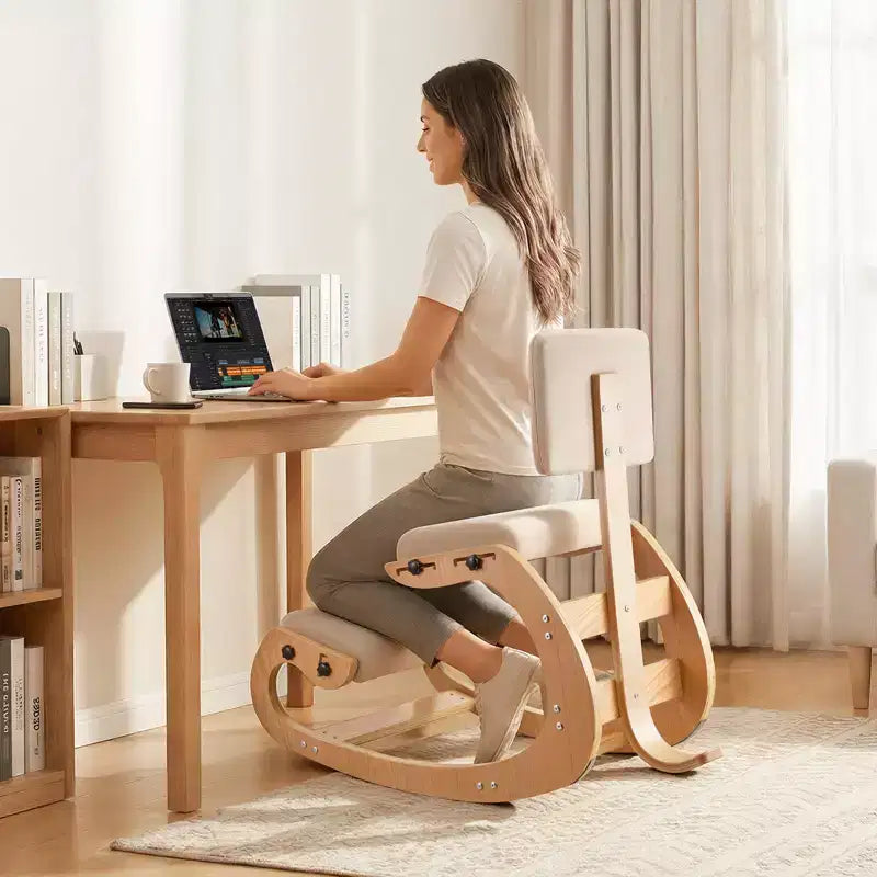 Ergonomic Kneeling Posture Chair with Adjustable Height and Wood Frame