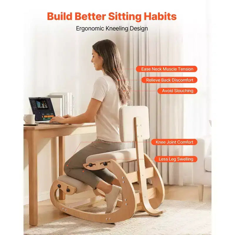 Ergonomic Kneeling Posture Chair with Adjustable Height and Wood Frame