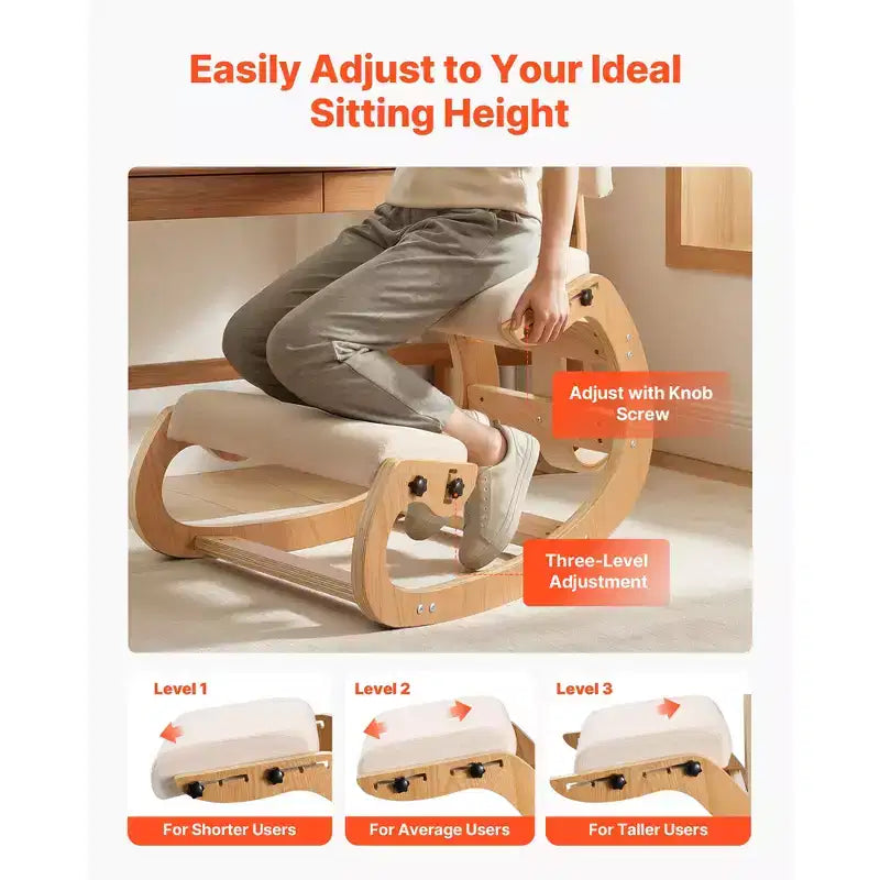 Ergonomic Kneeling Posture Chair with Adjustable Height and Wood Frame
