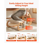 Chaise ergonomique à genoux avec hauteur réglable et cadre en bois