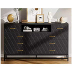 8 Drawer Dresser TV Cabinet with Charging Station & LED Lights, Modern Black Accent Chest for Bedrooms/Living Rooms/Apartments