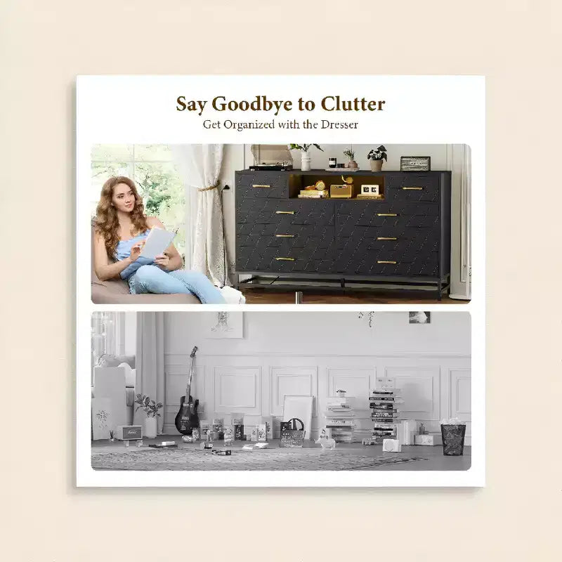 8-Drawer Dresser with TV Stand, Charging Station & LED Lights