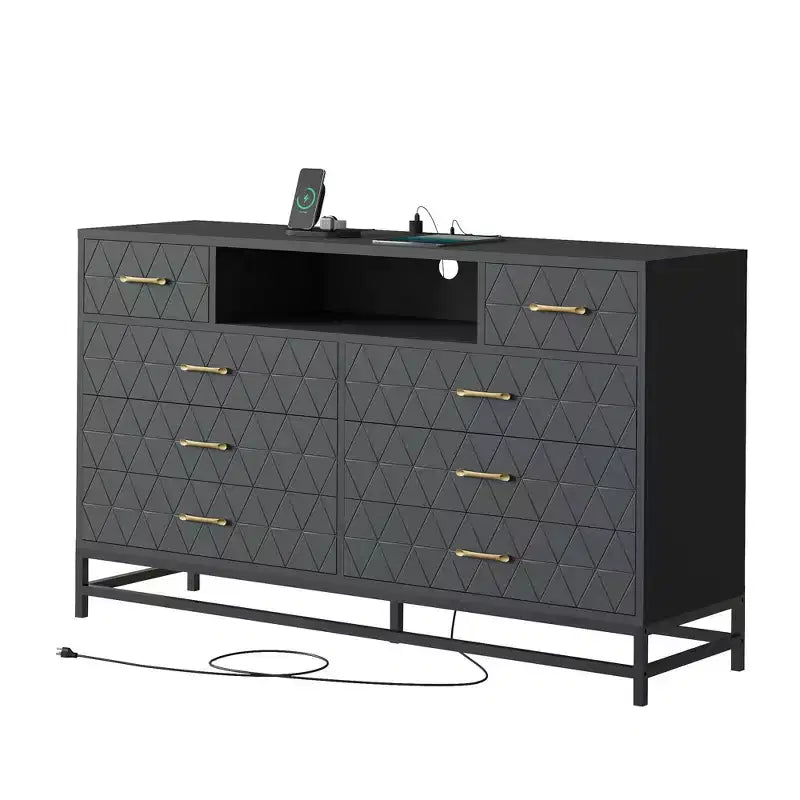 8-Drawer Dresser with TV Stand, Charging Station & LED Lights