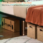 Cadre de lit Queen Size en rotin avec bande lumineuse LED et rangement sous le lit
