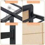 Cadre de lit Queen Size en rotin avec bande lumineuse LED et rangement sous le lit