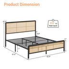 Cadre de lit Queen Size en rotin avec bande lumineuse LED et rangement sous le lit