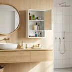 Meuble haut de salle de bain mural en bambou avec portes en rotin – Rangement au-dessus des toilettes