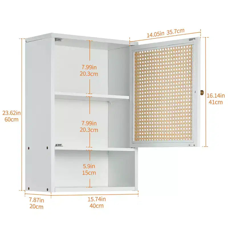 Wall Mount Bamboo Bathroom Cabinet with Rattan Doors - Over Toilet Storage