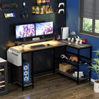 Bureau de jeu d'angle en L avec lumières LED et prise de courant