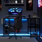 Bureau de jeu d'angle en L avec lumières LED et prise de courant