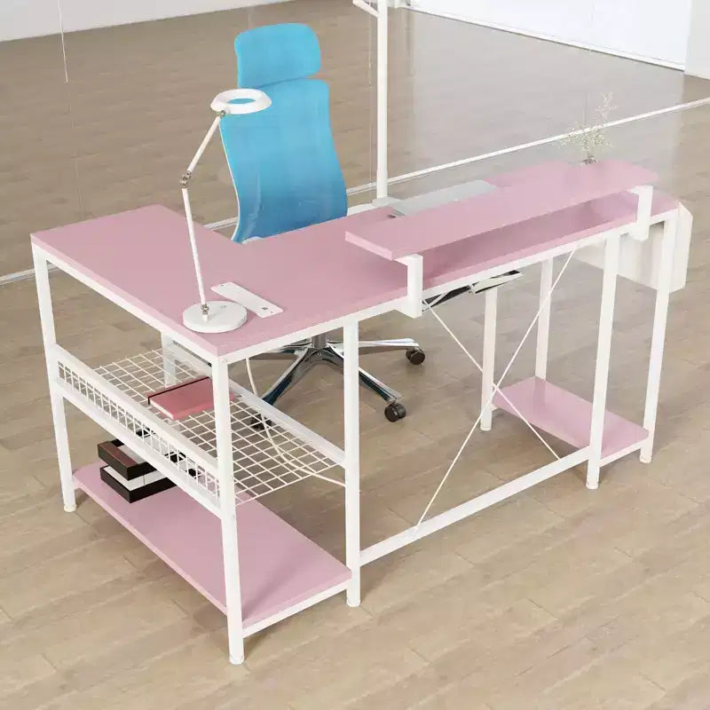 L Shaped Corner Gaming Desk with LED Lights & Power Outlet