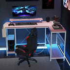 Bureau de jeu d'angle en L avec lumières LED et prise de courant