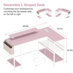 Bureau de jeu d'angle en L avec lumières LED et prise de courant