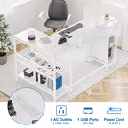 Bureau de jeu d'angle en L avec lumières LED et prise de courant
