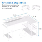 Bureau de jeu d'angle en L avec lumières LED et prise de courant