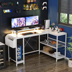Bureau de jeu d'angle en L avec lumières LED et prise de courant
