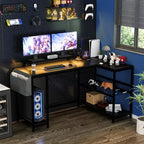 Bureau de jeu d'angle en L avec lumières LED et prise de courant