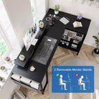 Bureau de jeu d'angle en L avec lumières LED et prise de courant