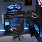 Bureau de jeu d'angle en L avec lumières LED et prise de courant