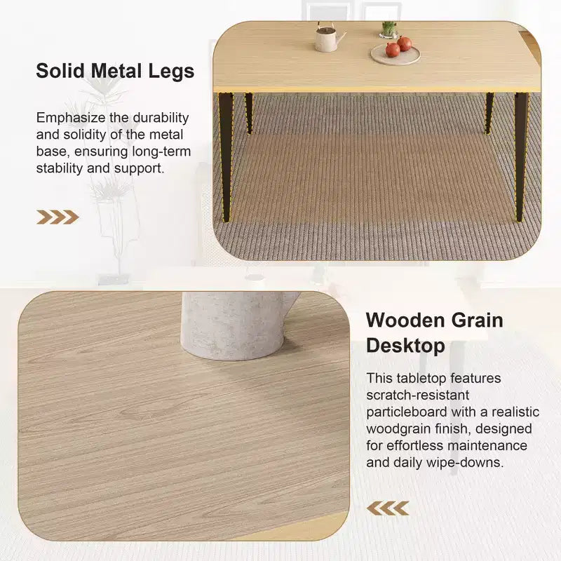 Rectangle Dining Table for 6 - MDF Tabletop with Metal Legs, Brown/Black