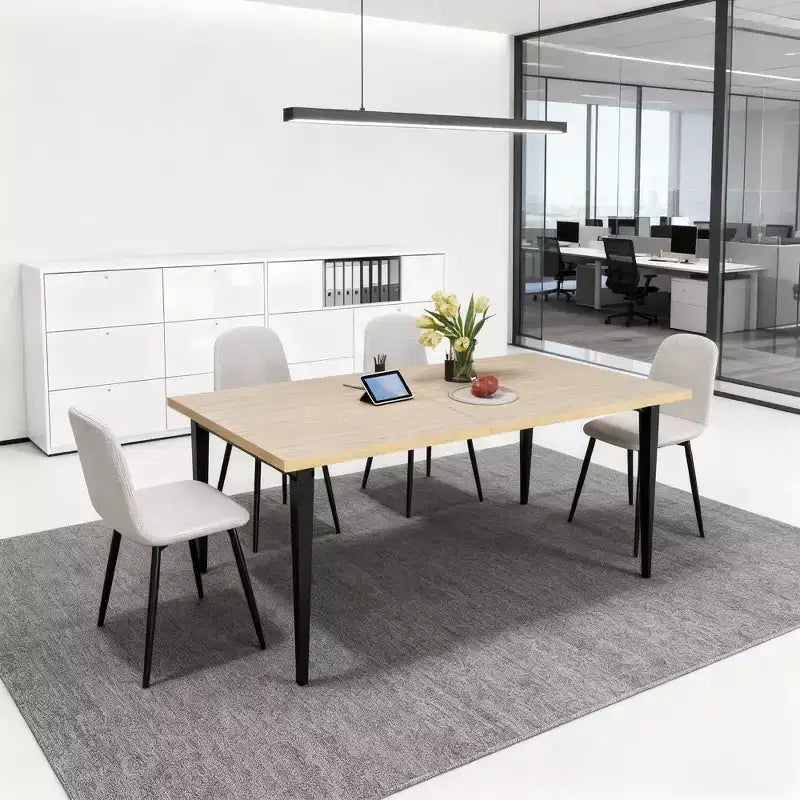 Rectangle Dining Table for 6 - MDF Tabletop with Metal Legs, Brown/Black
