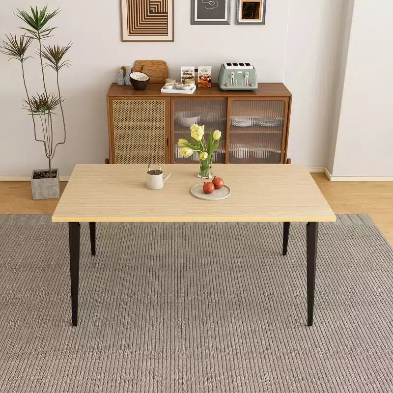 Rectangle Dining Table for 6 - MDF Tabletop with Metal Legs, Brown/Black