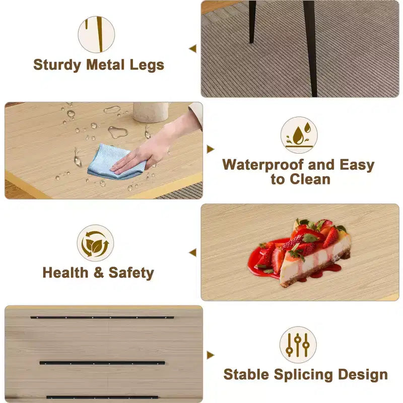Rectangle Dining Table for 6 - MDF Tabletop with Metal Legs, Brown/Black