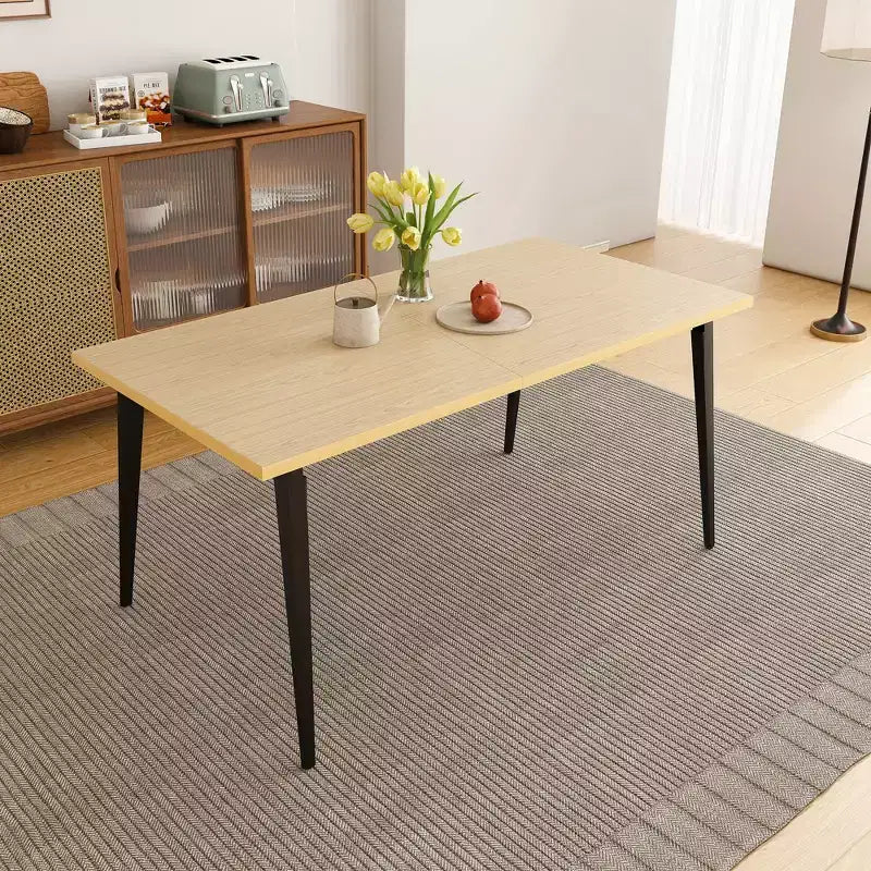 Rectangle Dining Table for 6 - MDF Tabletop with Metal Legs, Brown/Black
