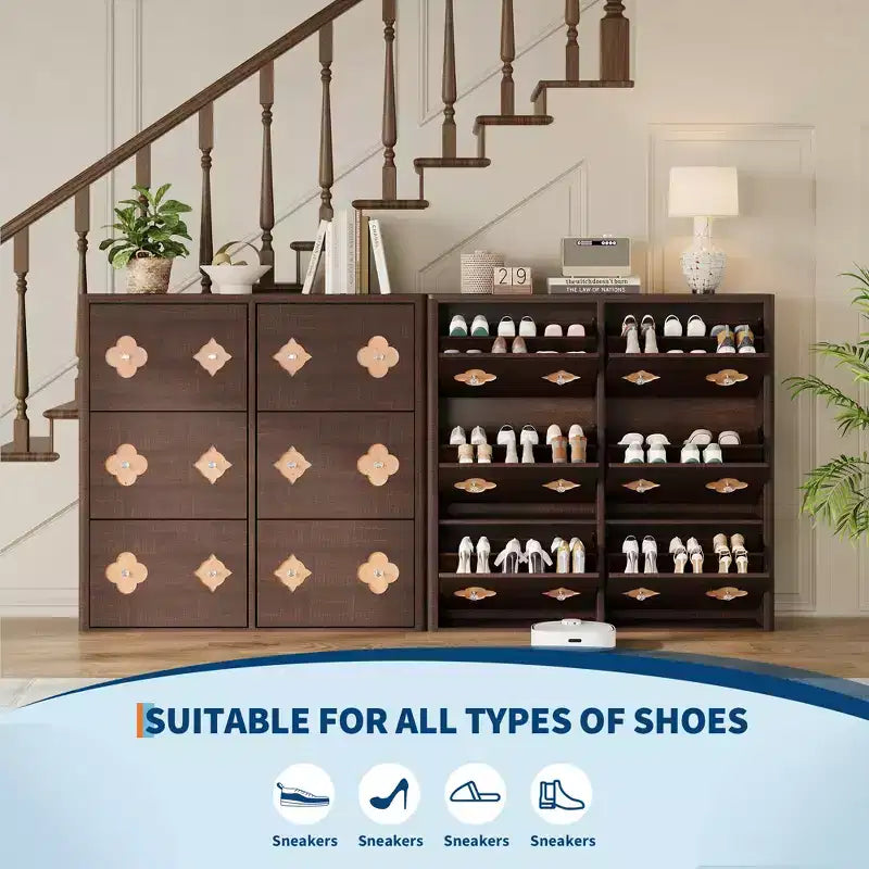 Wooden Shoe Cabinet with 6 Flip Drawers and Adjustable Shelves for Entryway