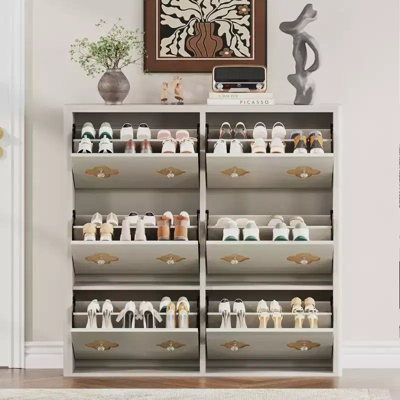 Wooden Shoe Cabinet with 6 Flip Drawers and Adjustable Shelves for Entryway