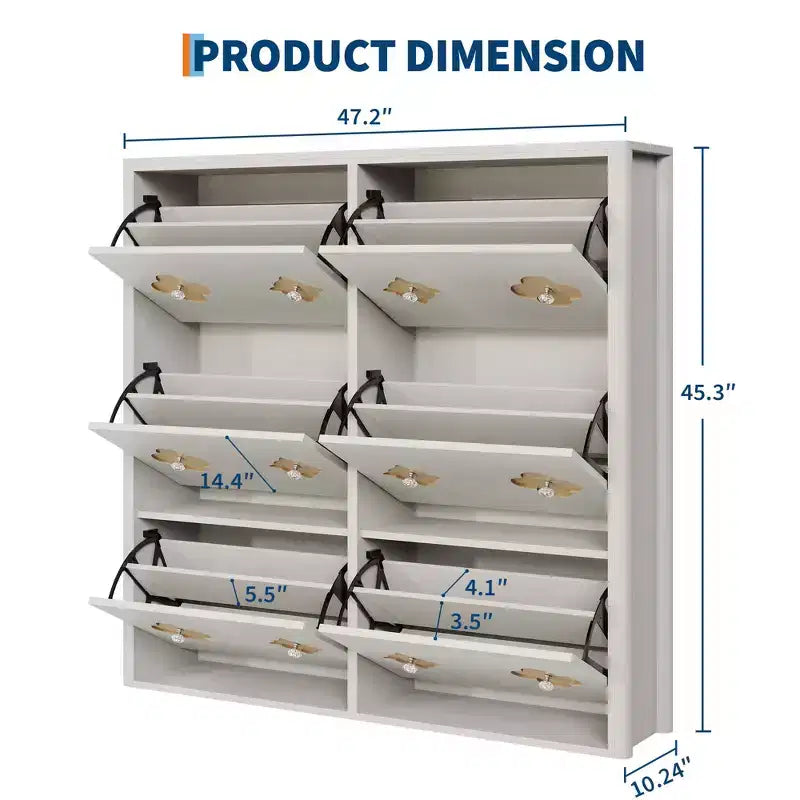 Wooden Shoe Cabinet with 6 Flip Drawers and Adjustable Shelves for Entryway