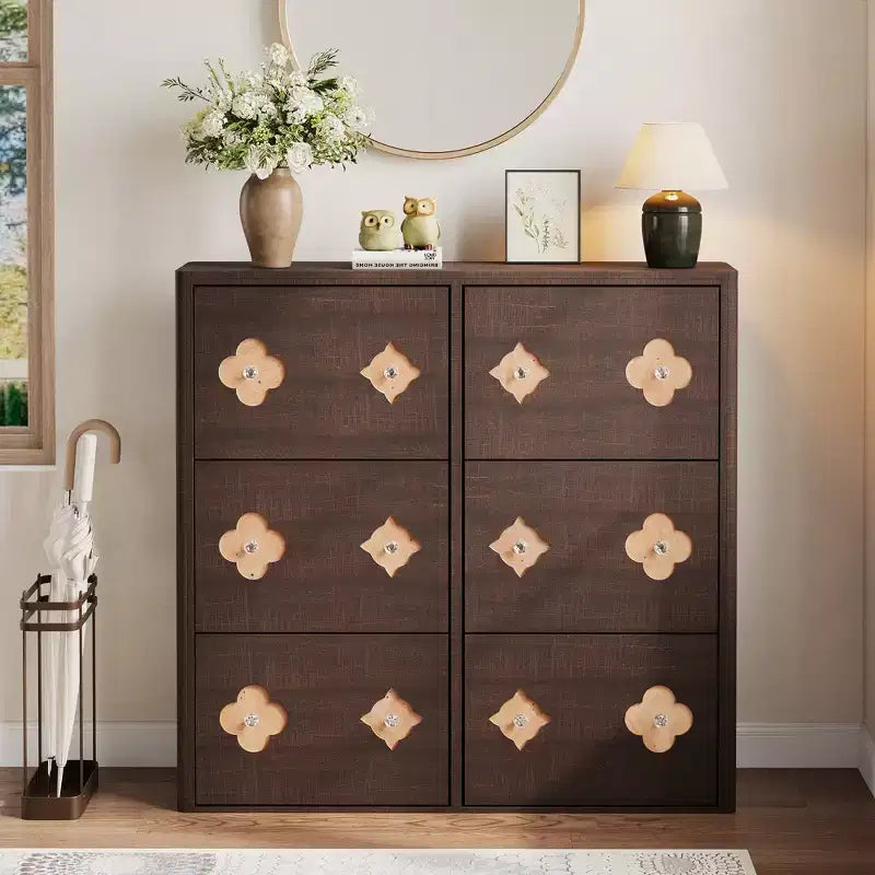 Wooden Shoe Cabinet with 6 Flip Drawers and Adjustable Shelves for Entryway