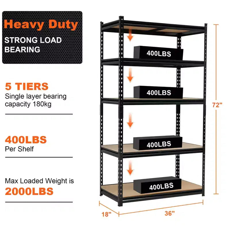 5 Tier 36 Inch Metal Storage Shelving Unit, Heavy Duty Adjustable Utility Shelves for Garage Pantry Basement, Black