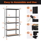 Étagère de rangement en métal à 5 niveaux de 91,4 cm, étagères utilitaires réglables robustes pour garage, cellier, sous-sol, noir
