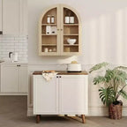 Meuble Haut Mural Voûté avec Portes Vitrées et Étagères Réglables