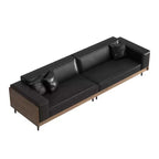 Canapé moderne de 249 cm en similicuir avec cadre en bois massif, pieds en métal et 3 coussins décoratifs