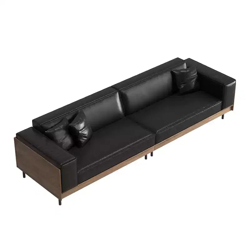 98" Modern Faux Leather Sofa Couch with Solid Wood Frame, Metal Legs and 3 Accent Pillows