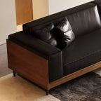 Canapé moderne de 249 cm en similicuir avec cadre en bois massif, pieds en métal et 3 coussins décoratifs