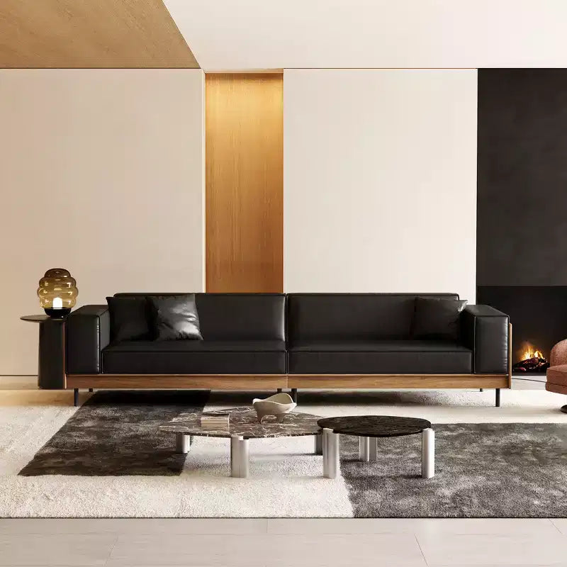 98" Modern Faux Leather Sofa Couch with Solid Wood Frame, Metal Legs and 3 Accent Pillows