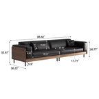 Canapé moderne de 249 cm en similicuir avec cadre en bois massif, pieds en métal et 3 coussins décoratifs
