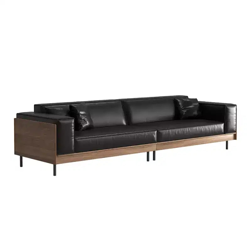 98" Modern Faux Leather Sofa Couch with Solid Wood Frame, Metal Legs and 3 Accent Pillows