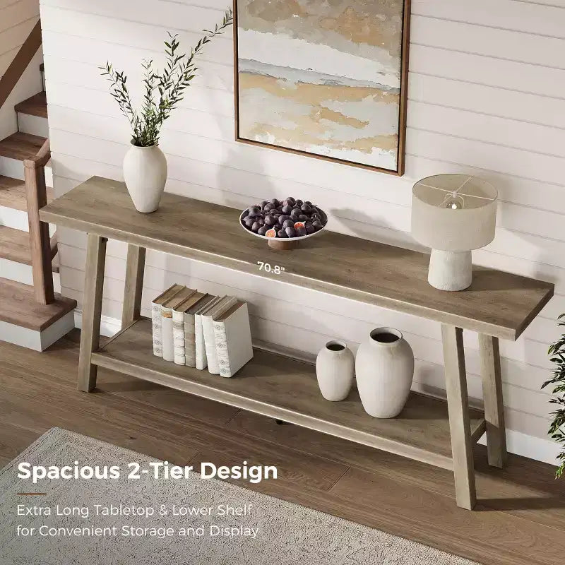 71-Inch 2-Tier Console Table with Wood Frame