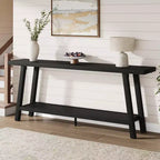 71 Extra Long Farmhouse Console Table, 2-Tier Rectangular Brown Entryway Sofa Table, Sturdy Wood Accent Furniture for Living Room & Hallway